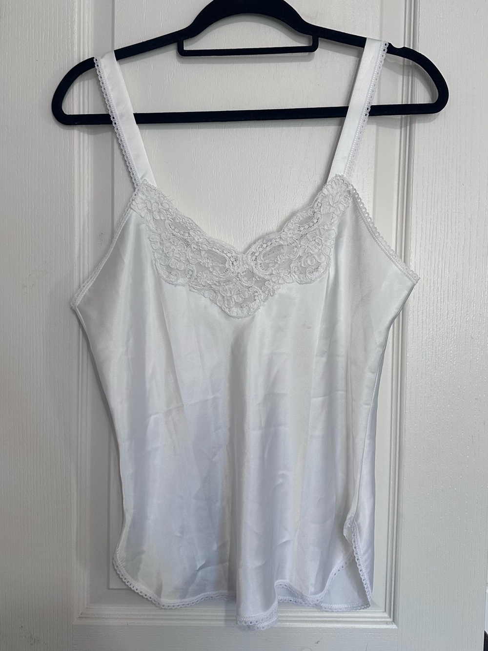 White Lace-Trim Satin Camisole - Women’s Intimates